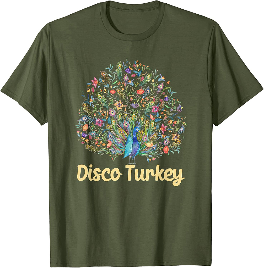 Disco Turkey Funny Peacock Feathers Fancy Thanksgiving Day T-Shirt