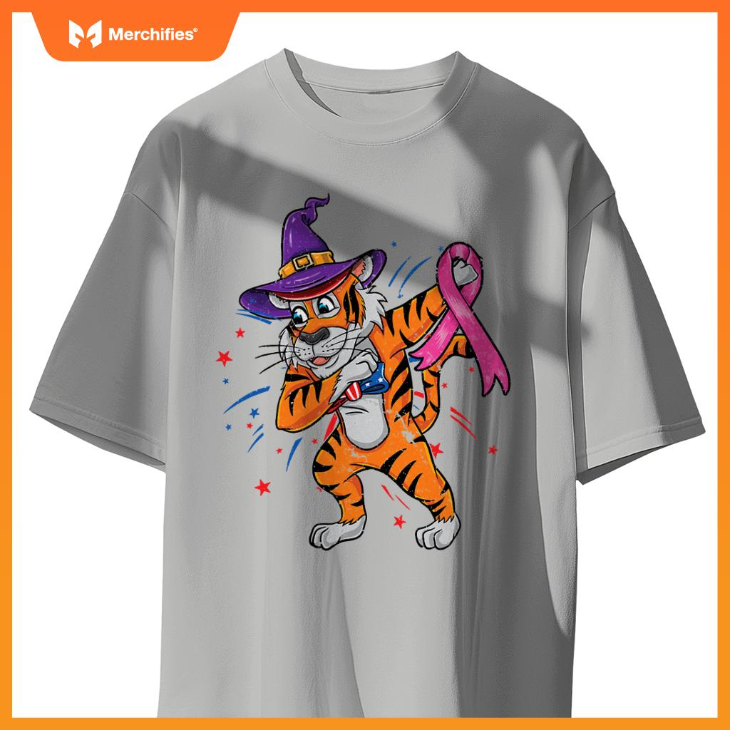 dabbing patriotic tiger breast cancer halloween T-Shirt