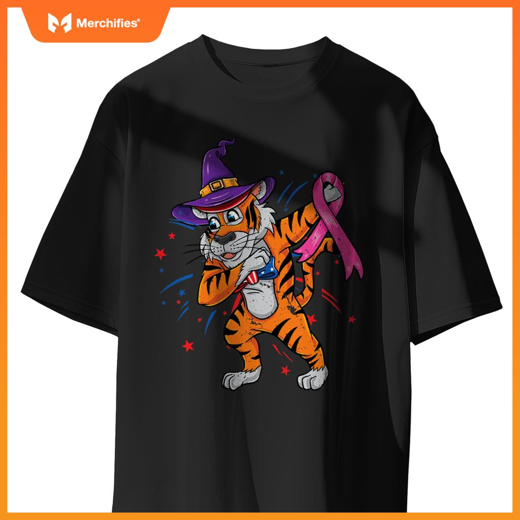 dabbing patriotic tiger breast cancer halloween T-Shirt