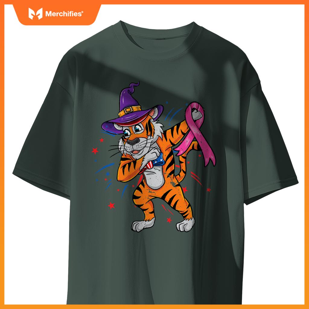 dabbing patriotic tiger breast cancer halloween T-Shirt
