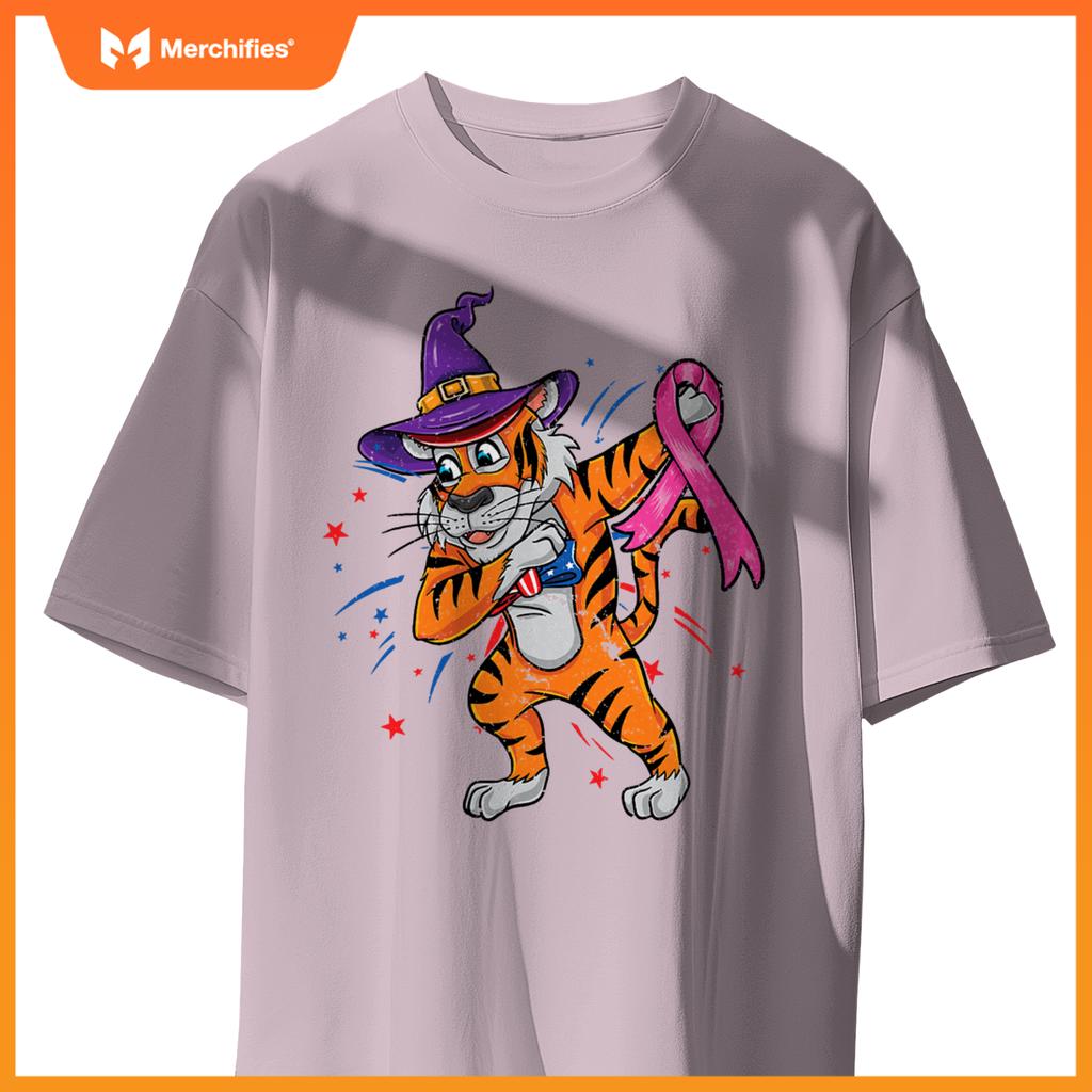 dabbing patriotic tiger breast cancer halloween T-Shirt