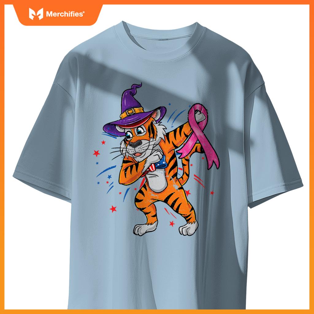 dabbing patriotic tiger breast cancer halloween T-Shirt