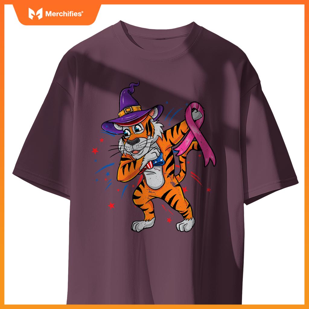 dabbing patriotic tiger breast cancer halloween T-Shirt
