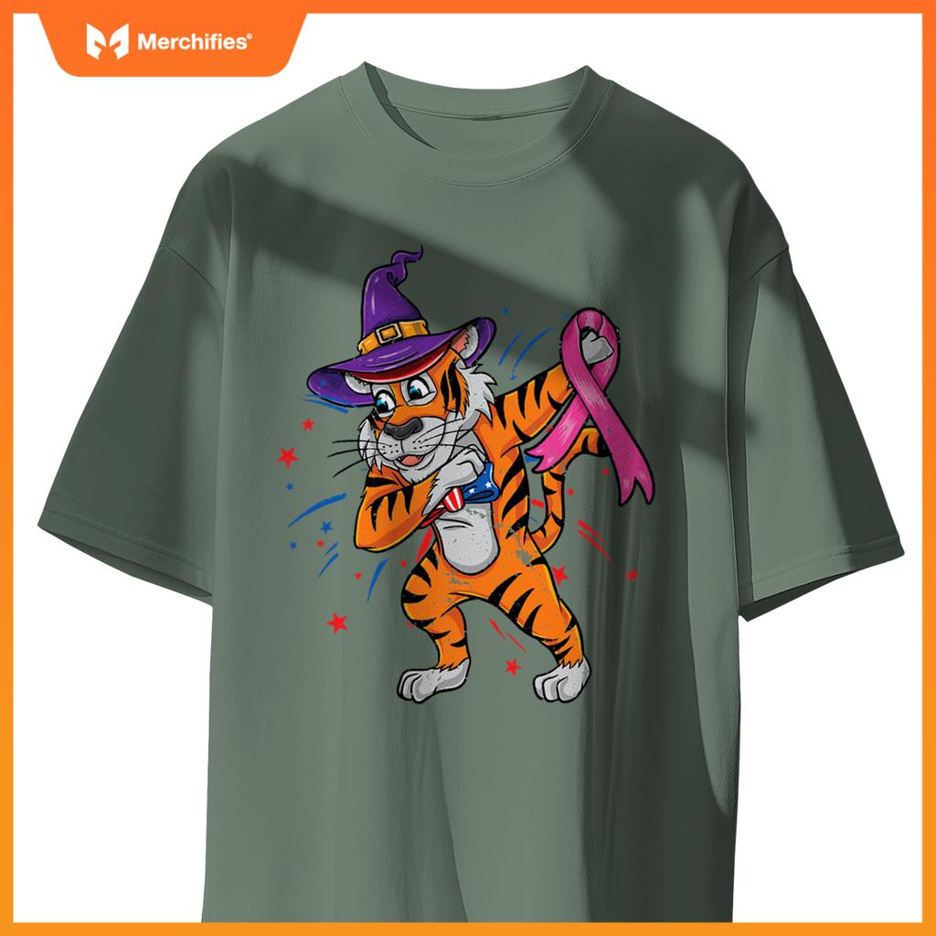 dabbing patriotic tiger breast cancer halloween T-Shirt
