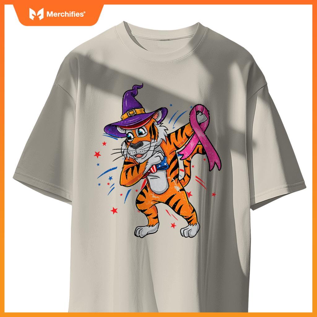 dabbing patriotic tiger breast cancer halloween T-Shirt