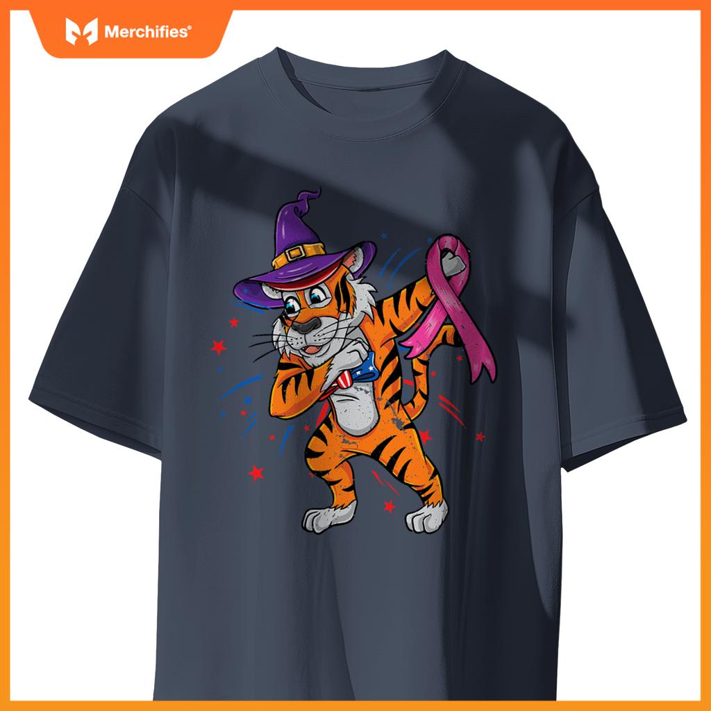 dabbing patriotic tiger breast cancer halloween T-Shirt