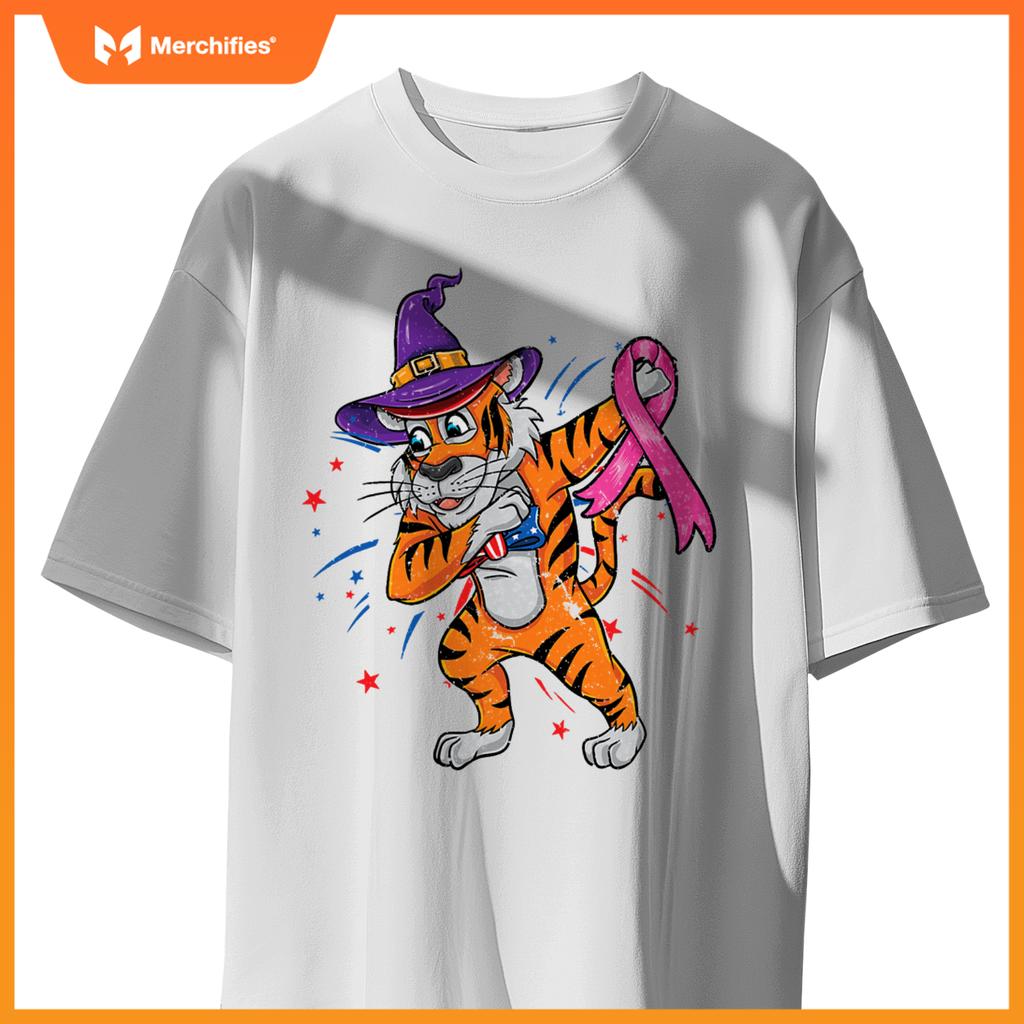 dabbing patriotic tiger breast cancer halloween T-Shirt