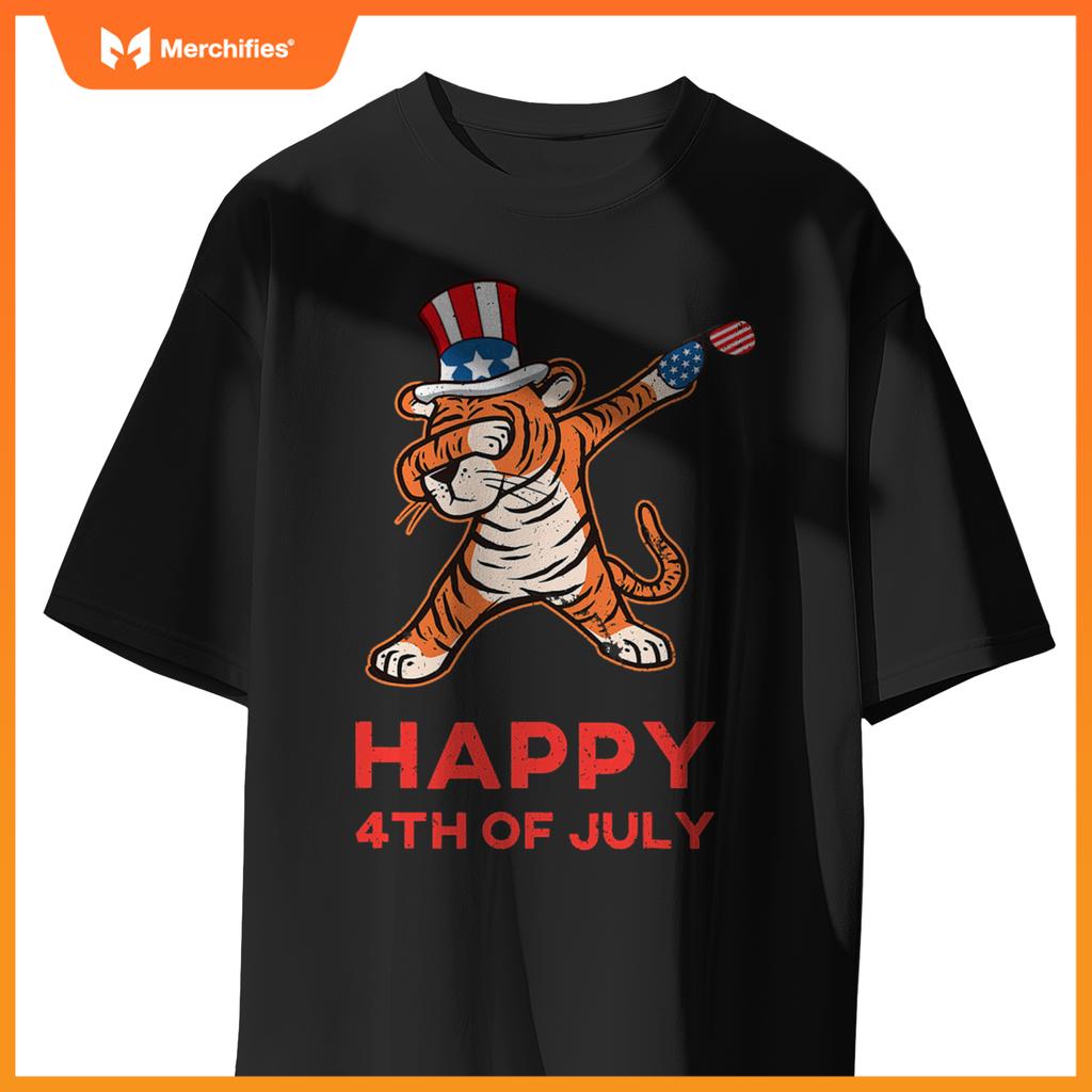 dabbing tiger  kids american patriotic july 4th usa T-Shirt