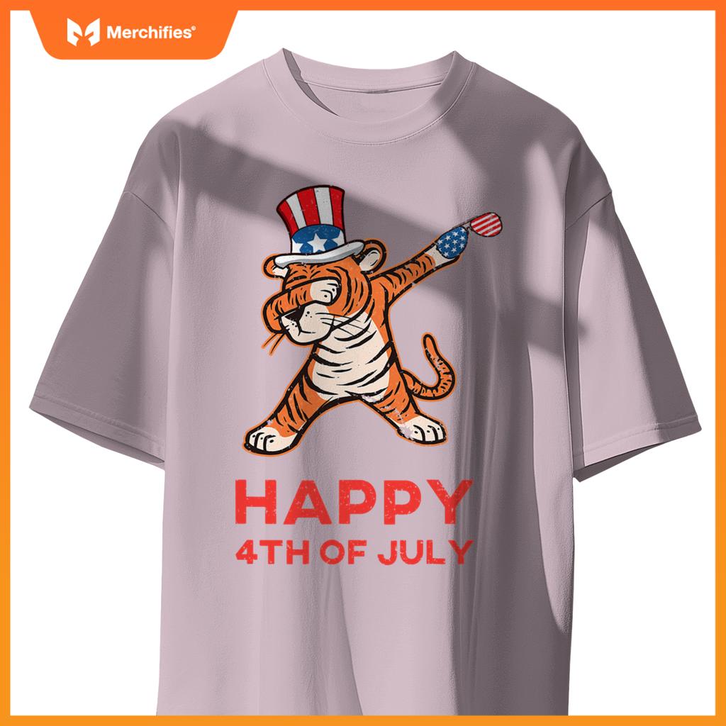 dabbing tiger  kids american patriotic july 4th usa T-Shirt