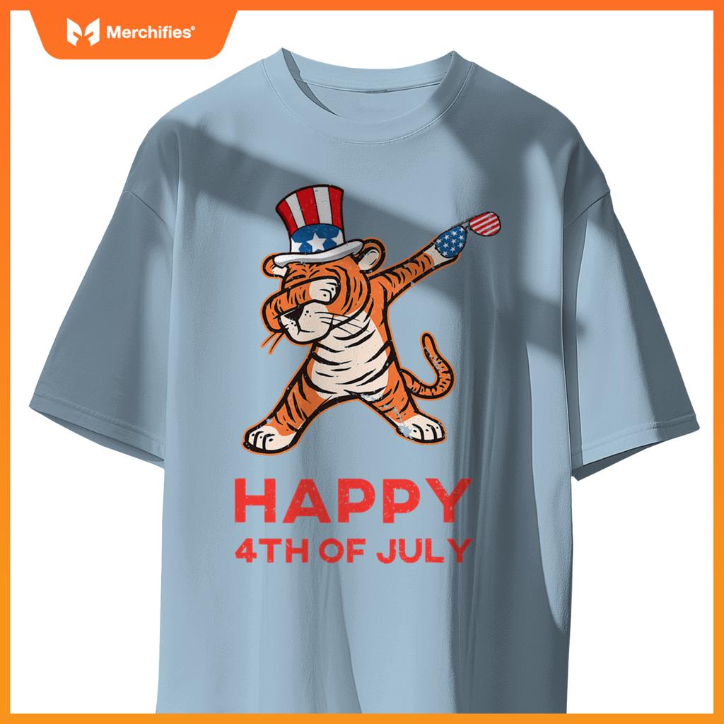 dabbing tiger  kids american patriotic july 4th usa T-Shirt