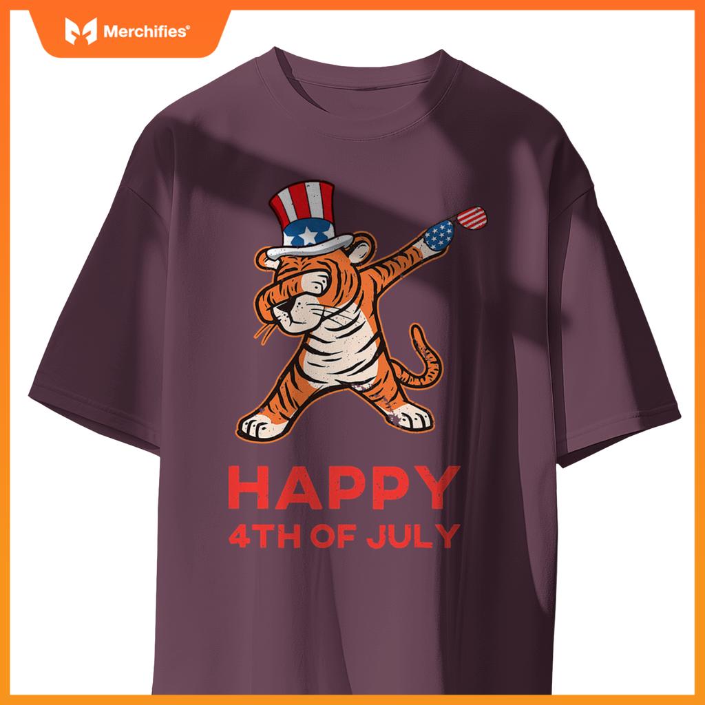 dabbing tiger  kids american patriotic july 4th usa T-Shirt