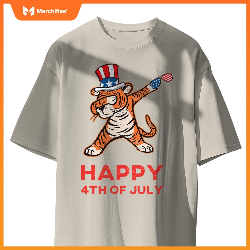 dabbing tiger  kids american patriotic july 4th usa T-Shirt