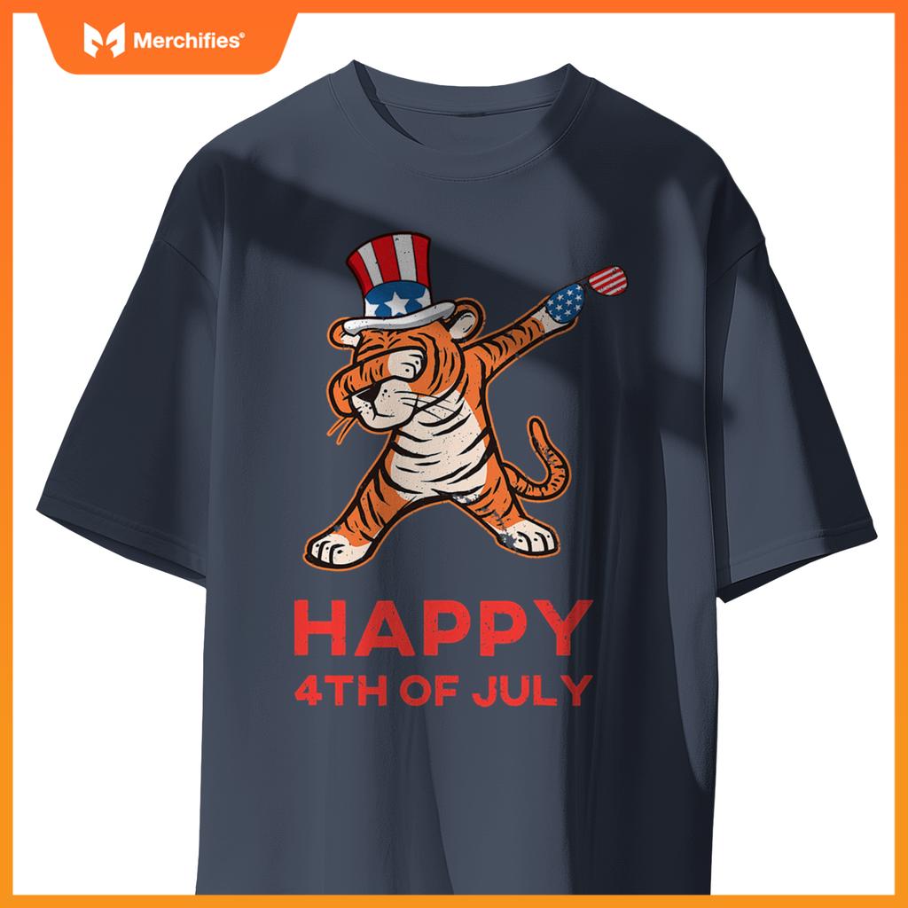 dabbing tiger  kids american patriotic july 4th usa T-Shirt