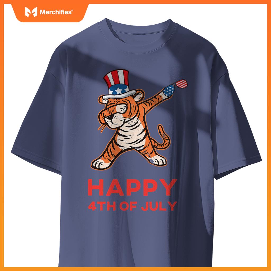 dabbing tiger  kids american patriotic july 4th usa T-Shirt