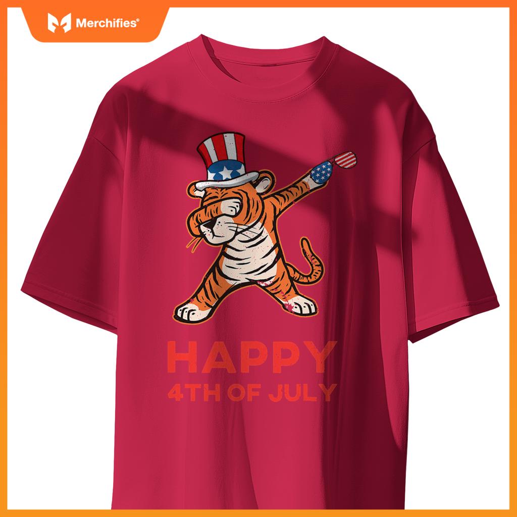 dabbing tiger  kids american patriotic july 4th usa T-Shirt