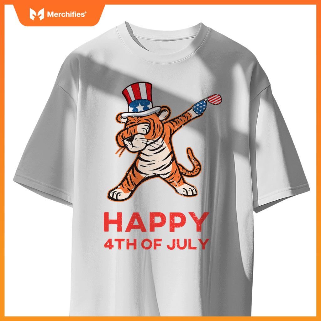 dabbing tiger  kids american patriotic july 4th usa T-Shirt