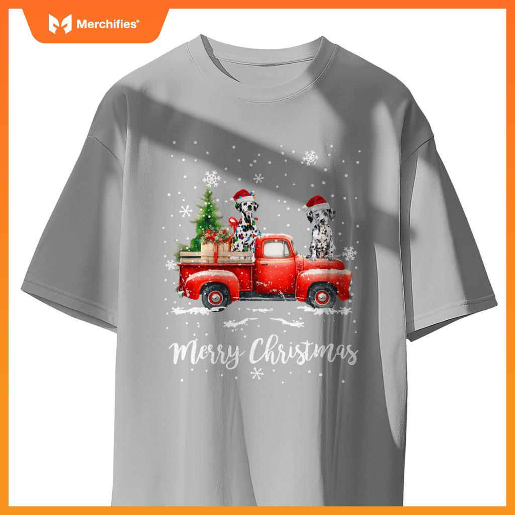 Dalmatian Red Truck Christmas Santa Hat Xmas Dog Lover T-Shirt