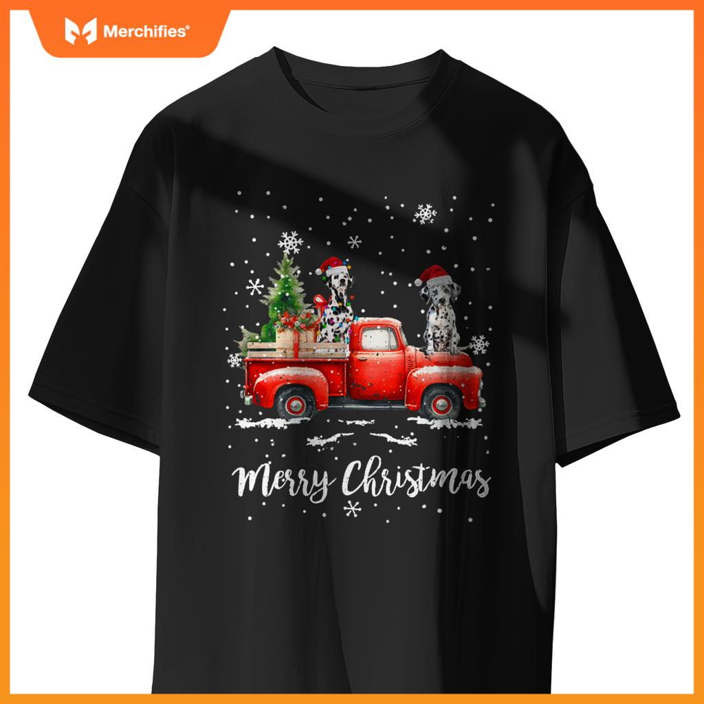 Dalmatian Red Truck Christmas Santa Hat Xmas Dog Lover T-Shirt
