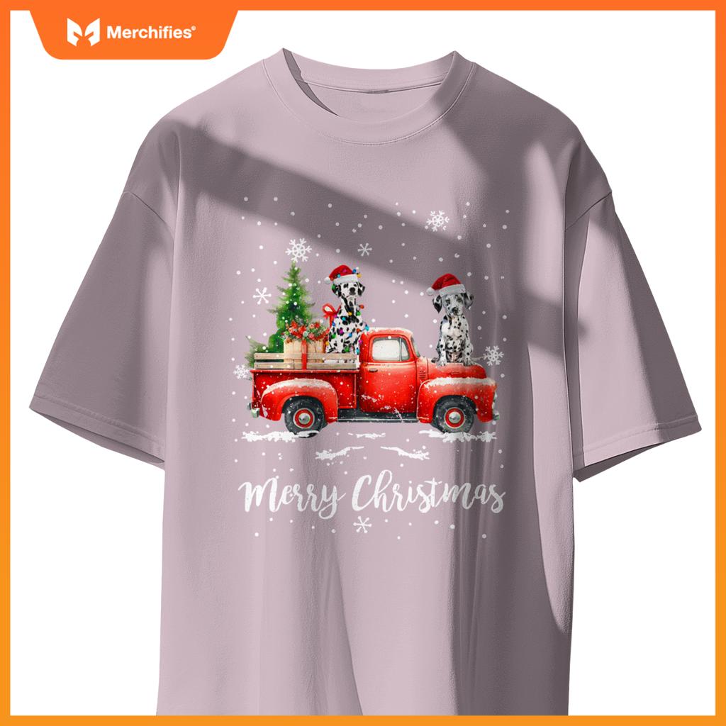 Dalmatian Red Truck Christmas Santa Hat Xmas Dog Lover T-Shirt