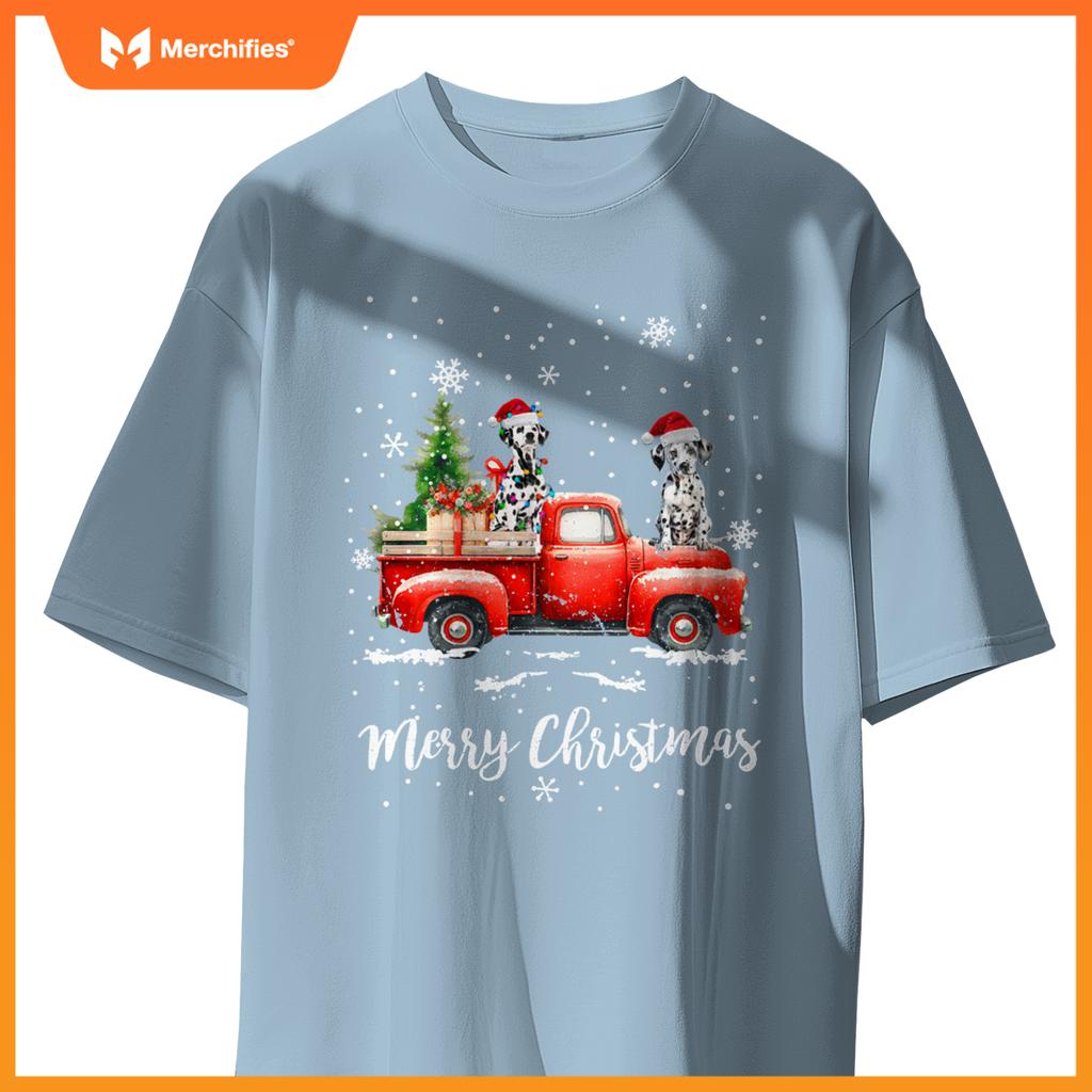 Dalmatian Red Truck Christmas Santa Hat Xmas Dog Lover T-Shirt