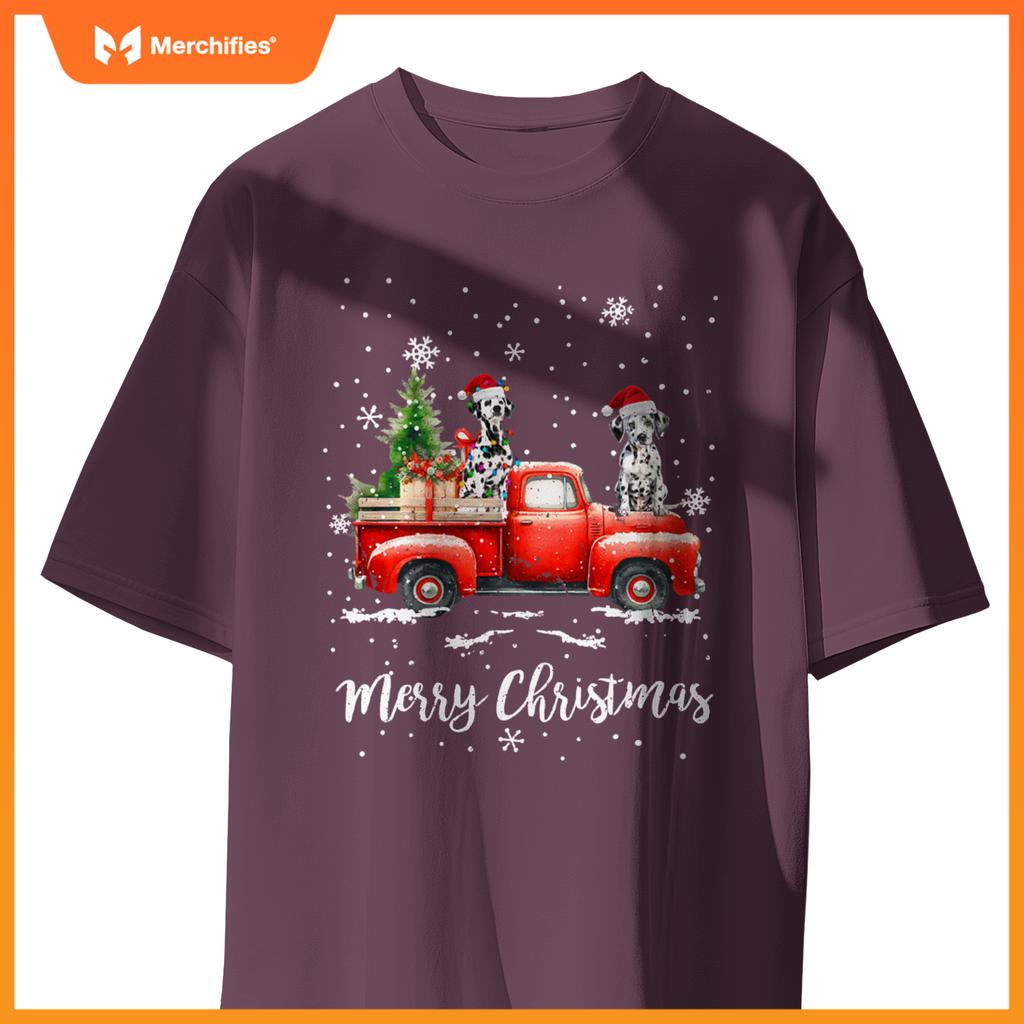 Dalmatian Red Truck Christmas Santa Hat Xmas Dog Lover T-Shirt