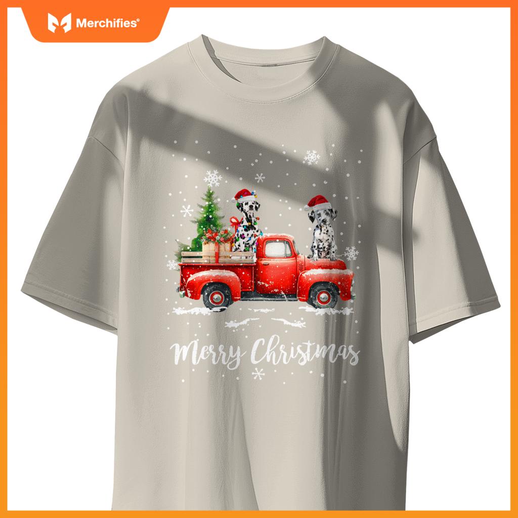Dalmatian Red Truck Christmas Santa Hat Xmas Dog Lover T-Shirt
