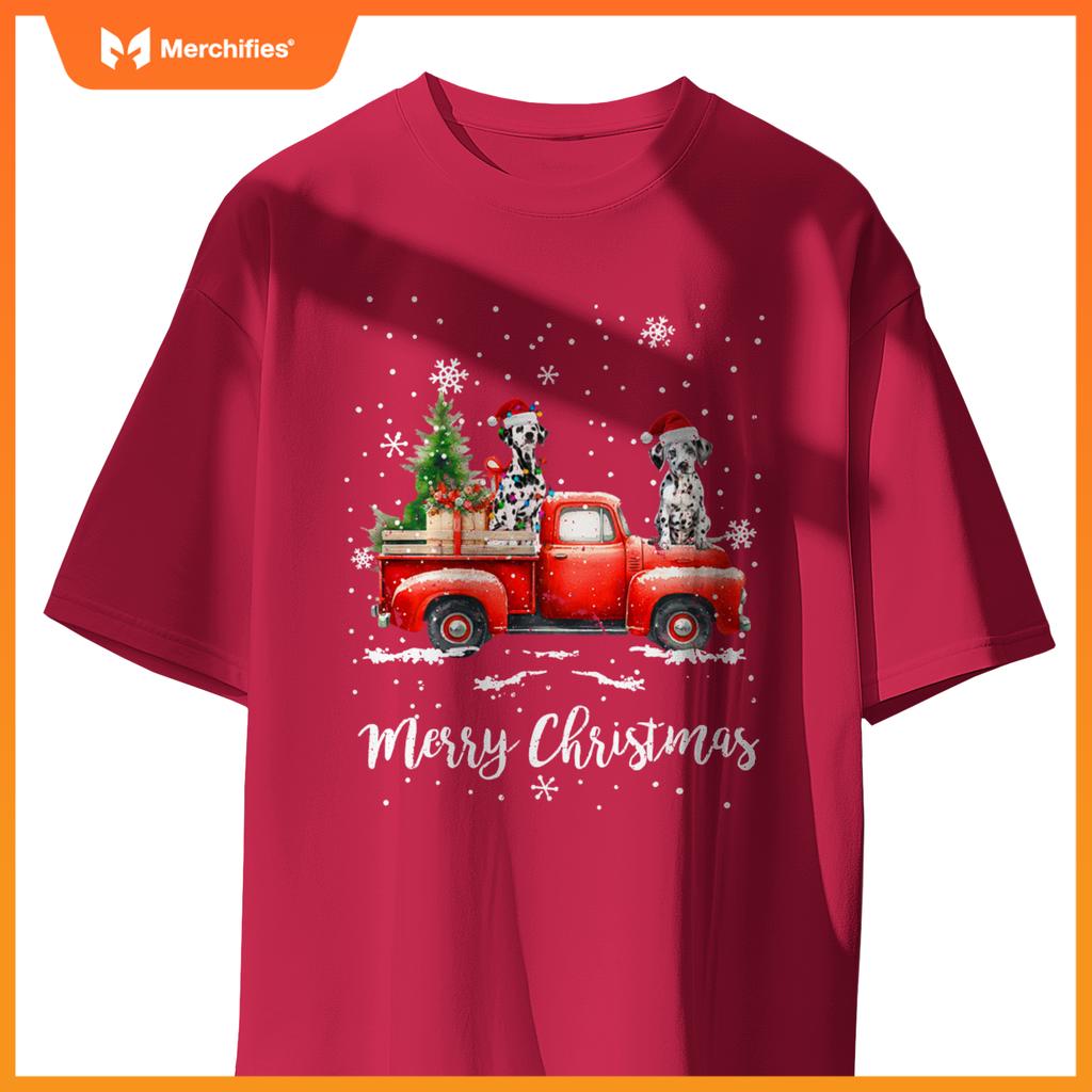 Dalmatian Red Truck Christmas Santa Hat Xmas Dog Lover T-Shirt