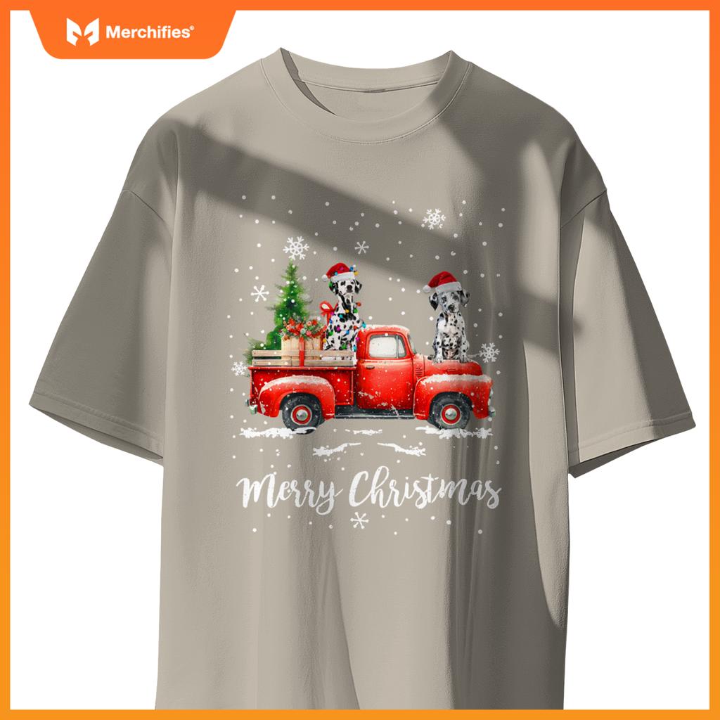 Dalmatian Red Truck Christmas Santa Hat Xmas Dog Lover T-Shirt
