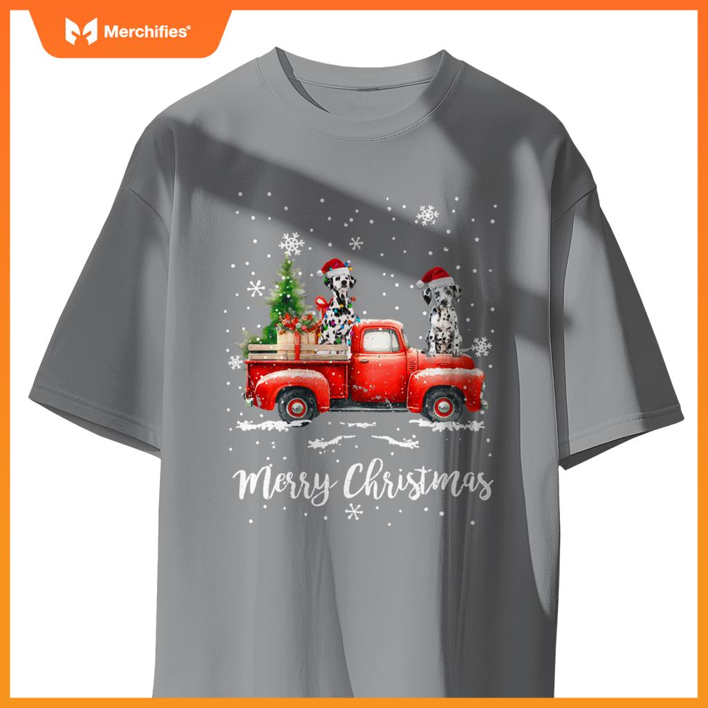 Dalmatian Red Truck Christmas Santa Hat Xmas Dog Lover T-Shirt