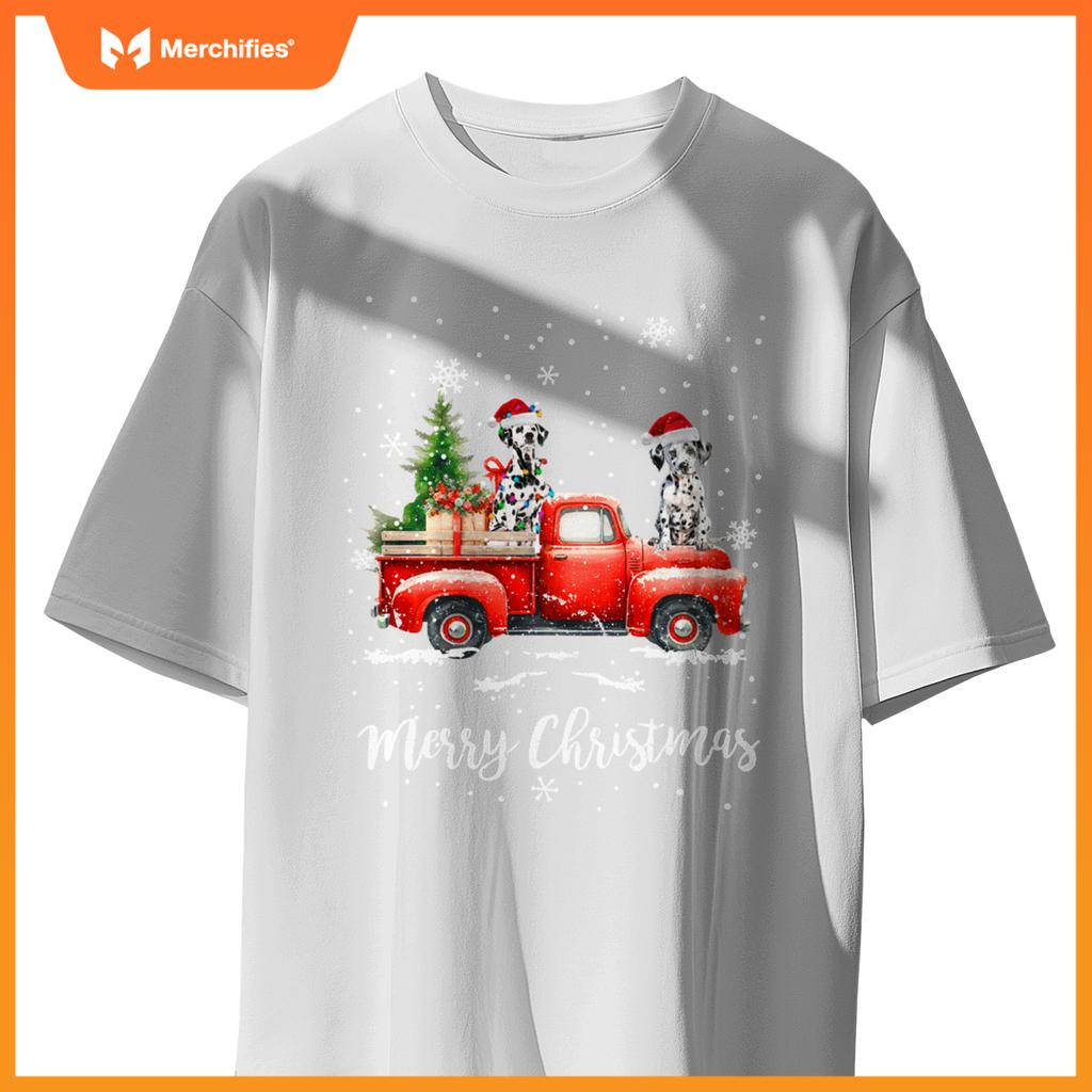 Dalmatian Red Truck Christmas Santa Hat Xmas Dog Lover T-Shirt