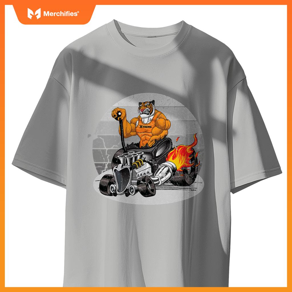Digirods Xrod Tough Tiger Flaming Hot Rod Cartoon Car T-Shirt