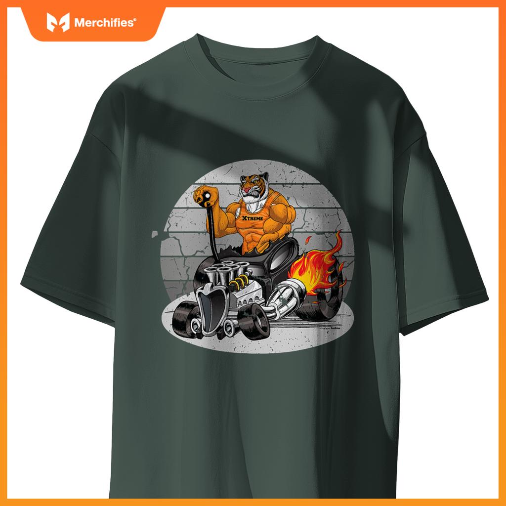 Digirods Xrod Tough Tiger Flaming Hot Rod Cartoon Car T-Shirt