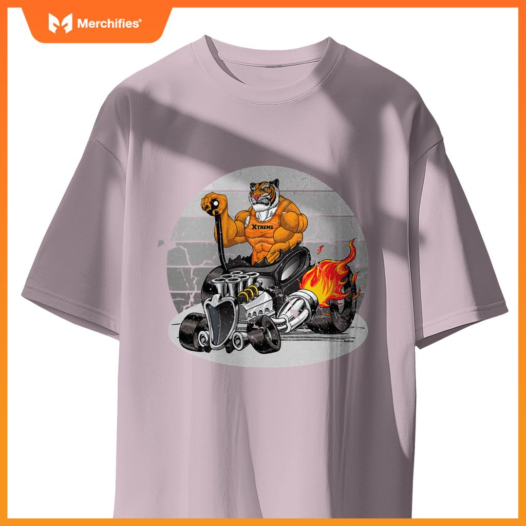 Digirods Xrod Tough Tiger Flaming Hot Rod Cartoon Car T-Shirt