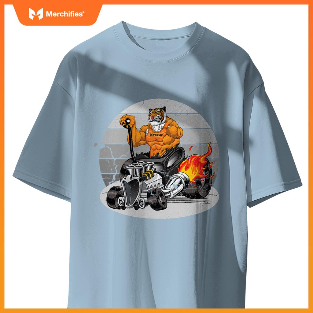 Digirods Xrod Tough Tiger Flaming Hot Rod Cartoon Car T-Shirt