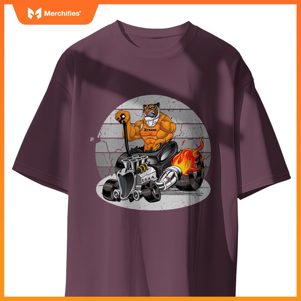 Digirods Xrod Tough Tiger Flaming Hot Rod Cartoon Car T-Shirt