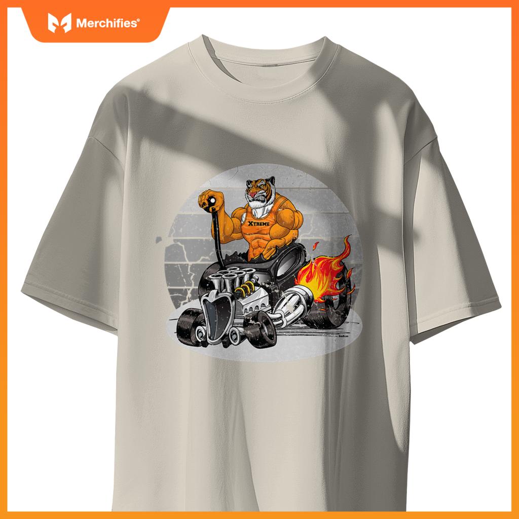 Digirods Xrod Tough Tiger Flaming Hot Rod Cartoon Car T-Shirt