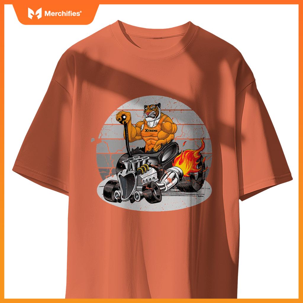 Digirods Xrod Tough Tiger Flaming Hot Rod Cartoon Car T-Shirt