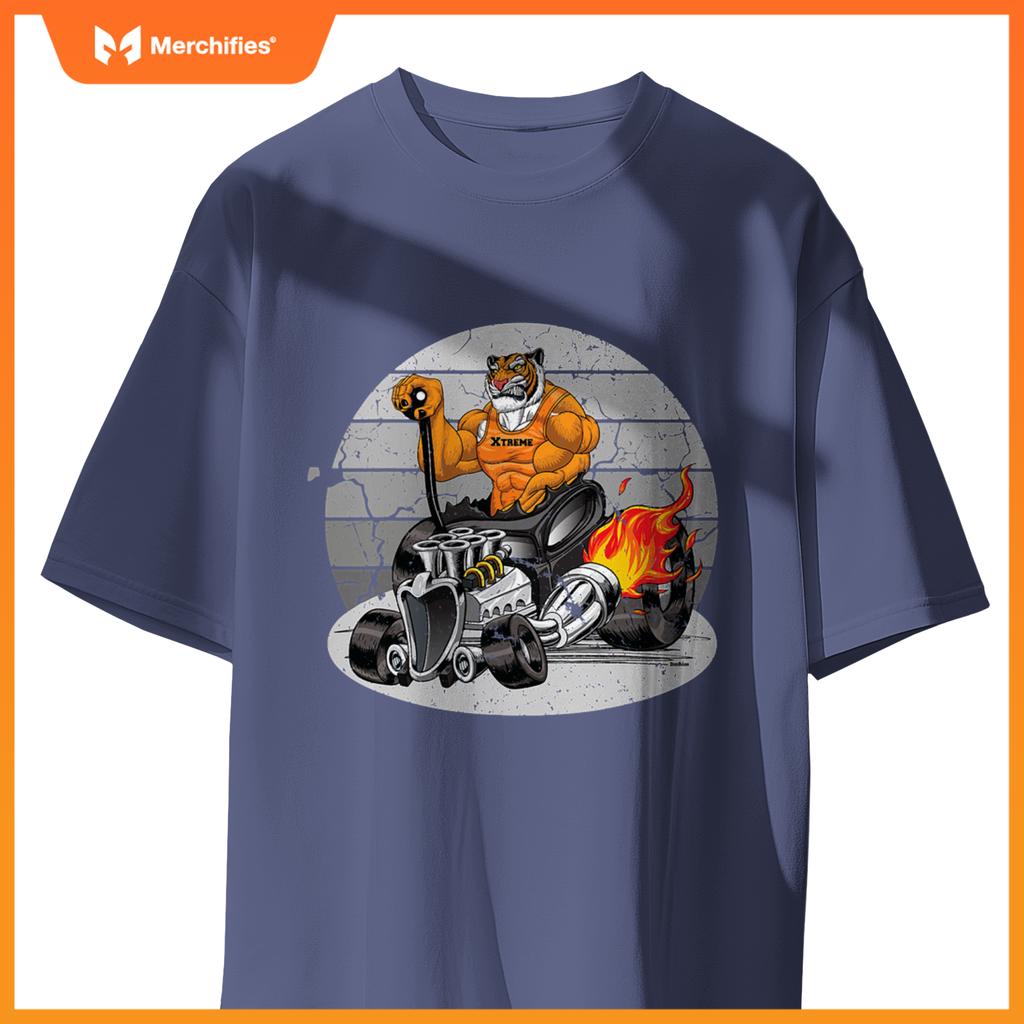 Digirods Xrod Tough Tiger Flaming Hot Rod Cartoon Car T-Shirt