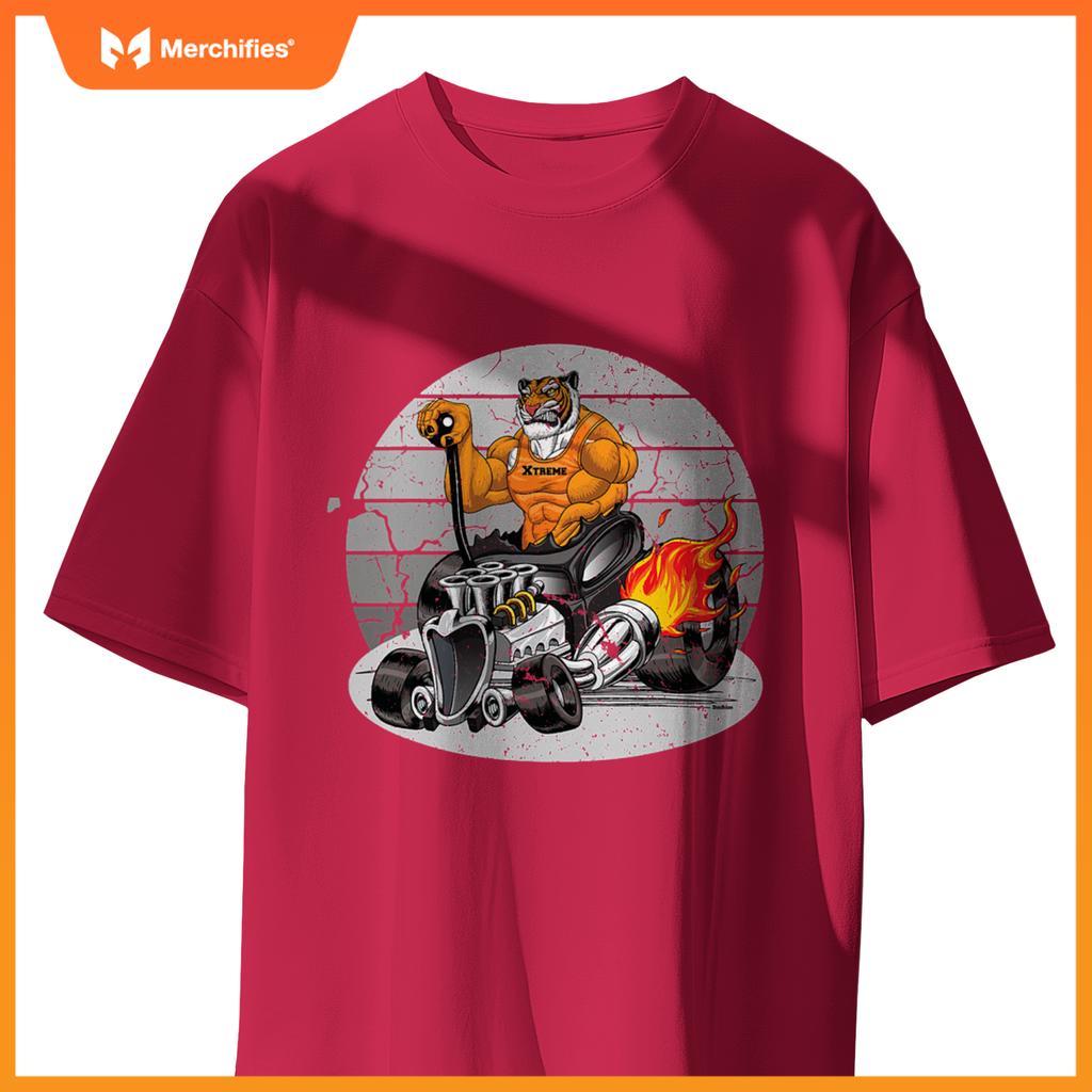 Digirods Xrod Tough Tiger Flaming Hot Rod Cartoon Car T-Shirt