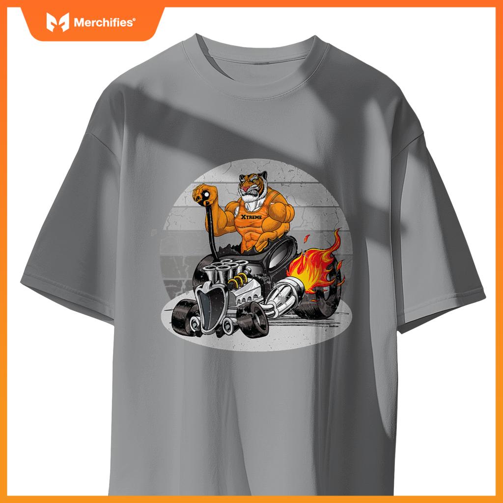Digirods Xrod Tough Tiger Flaming Hot Rod Cartoon Car T-Shirt