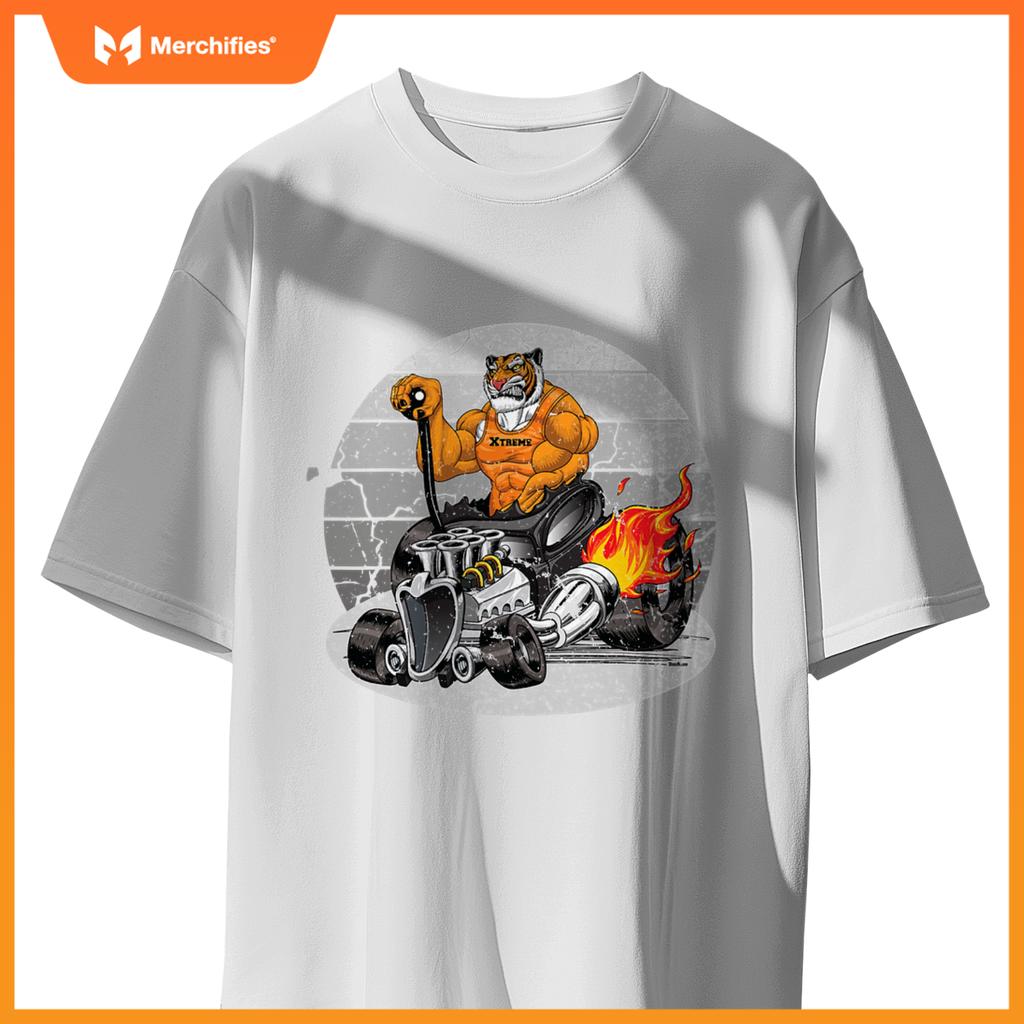 Digirods Xrod Tough Tiger Flaming Hot Rod Cartoon Car T-Shirt