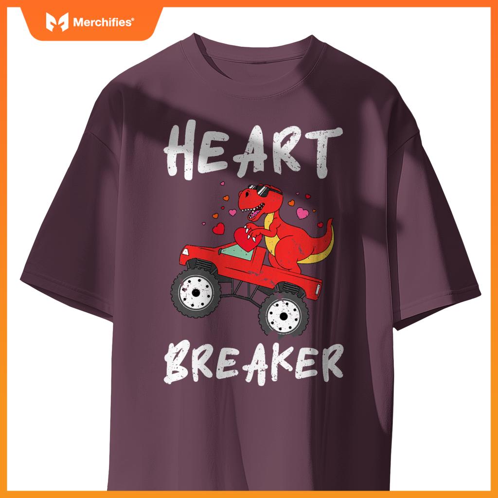 Dinosaur Kids Monster Truck Break Hearts Happy Valentines T-Shirt