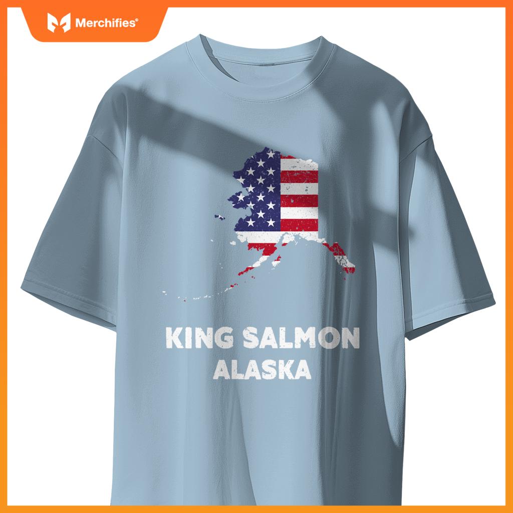 distressed patriotic usa flag king salmon, alaska T-Shirt