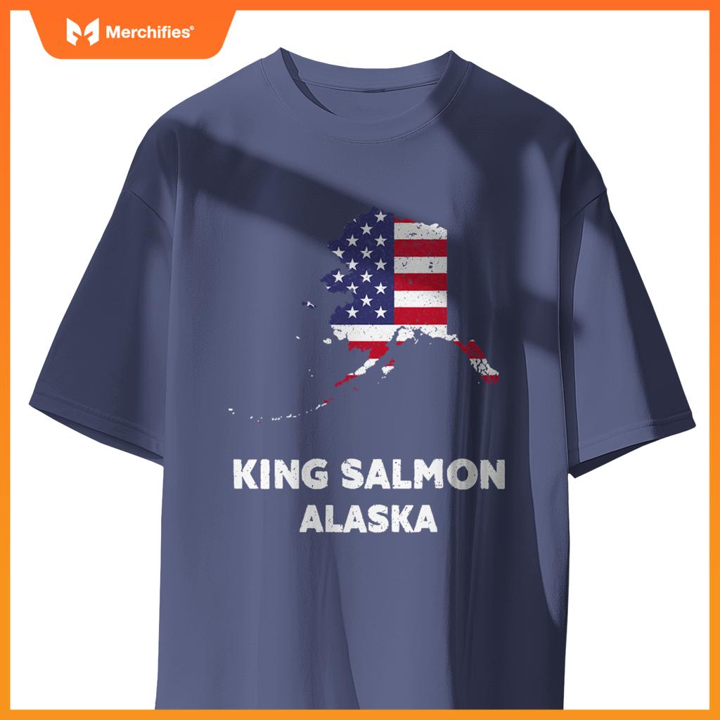 distressed patriotic usa flag king salmon, alaska T-Shirt