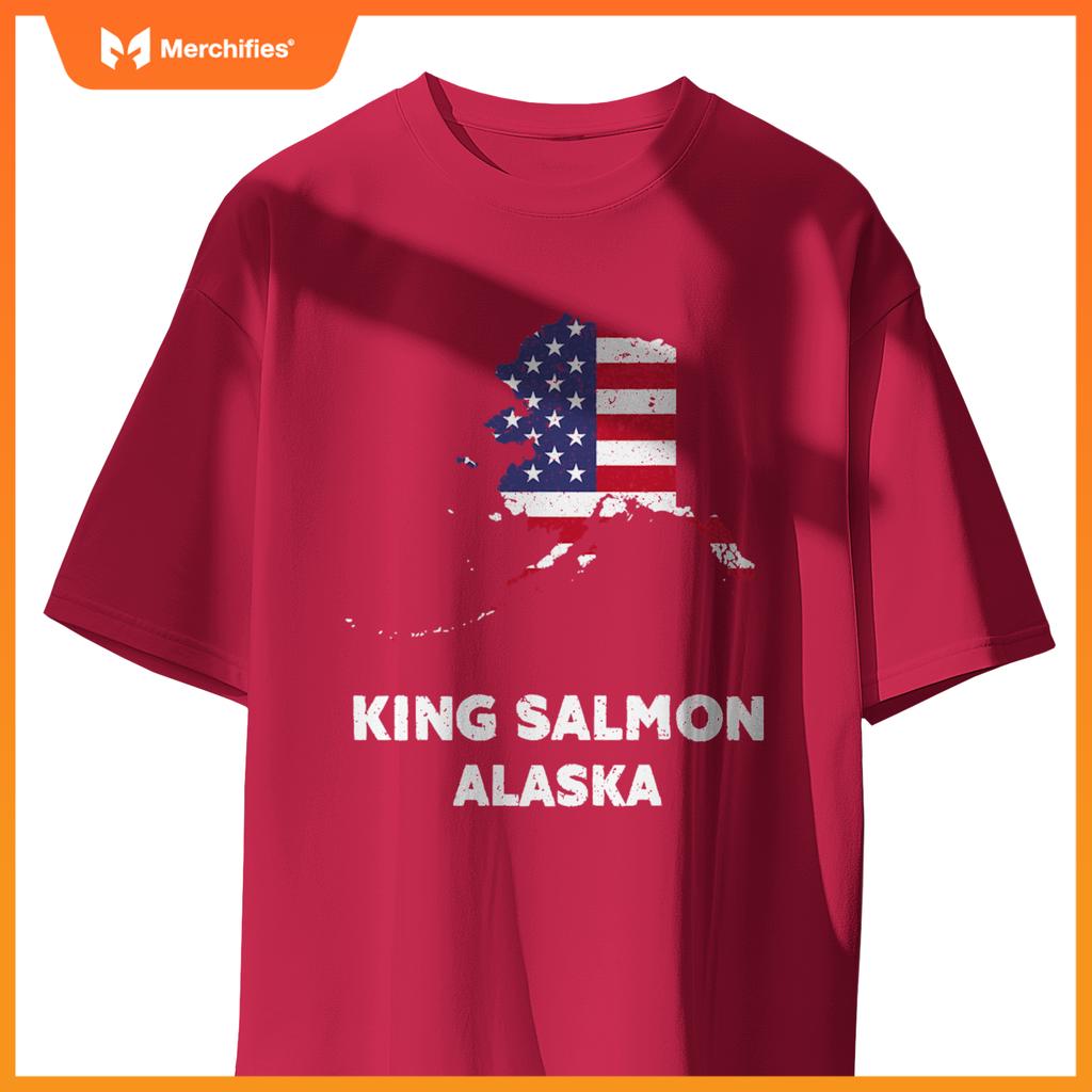 distressed patriotic usa flag king salmon, alaska T-Shirt