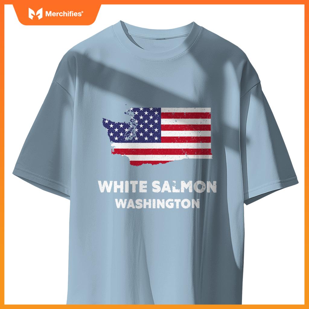 distressed patriotic usa flag white salmon, washington T-Shirt