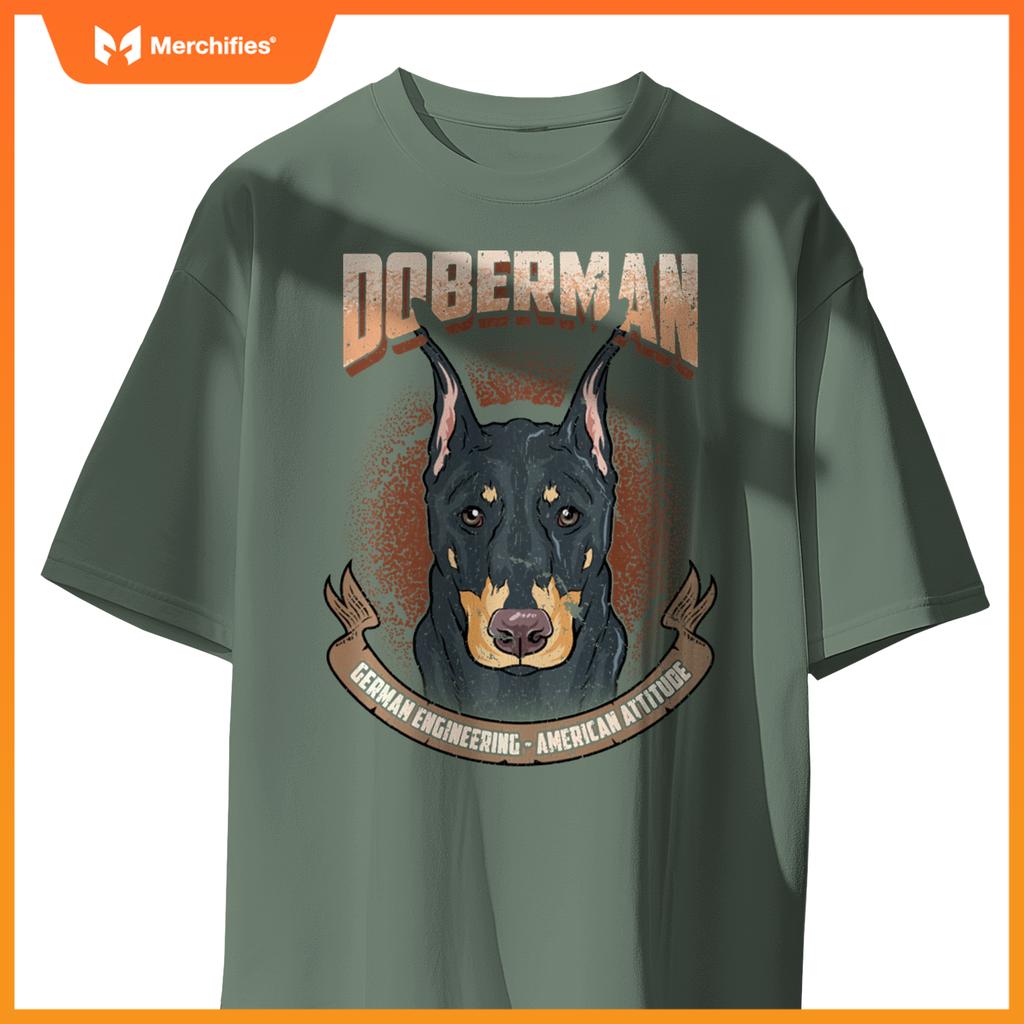Doberman Dog German Engineering American Attitude T-Shirt
