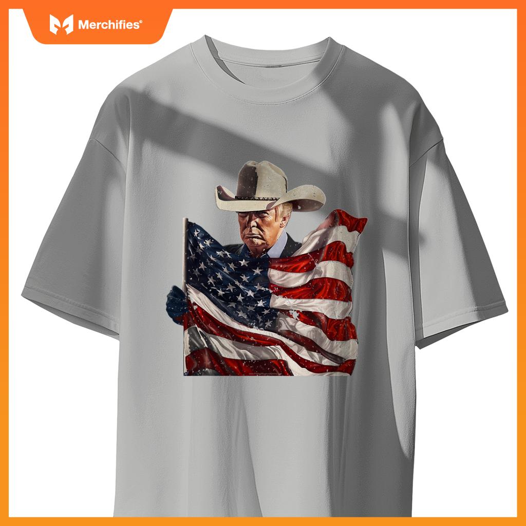Donald trump cowboy hat american flag 2024 patriotic maga T-Shirt