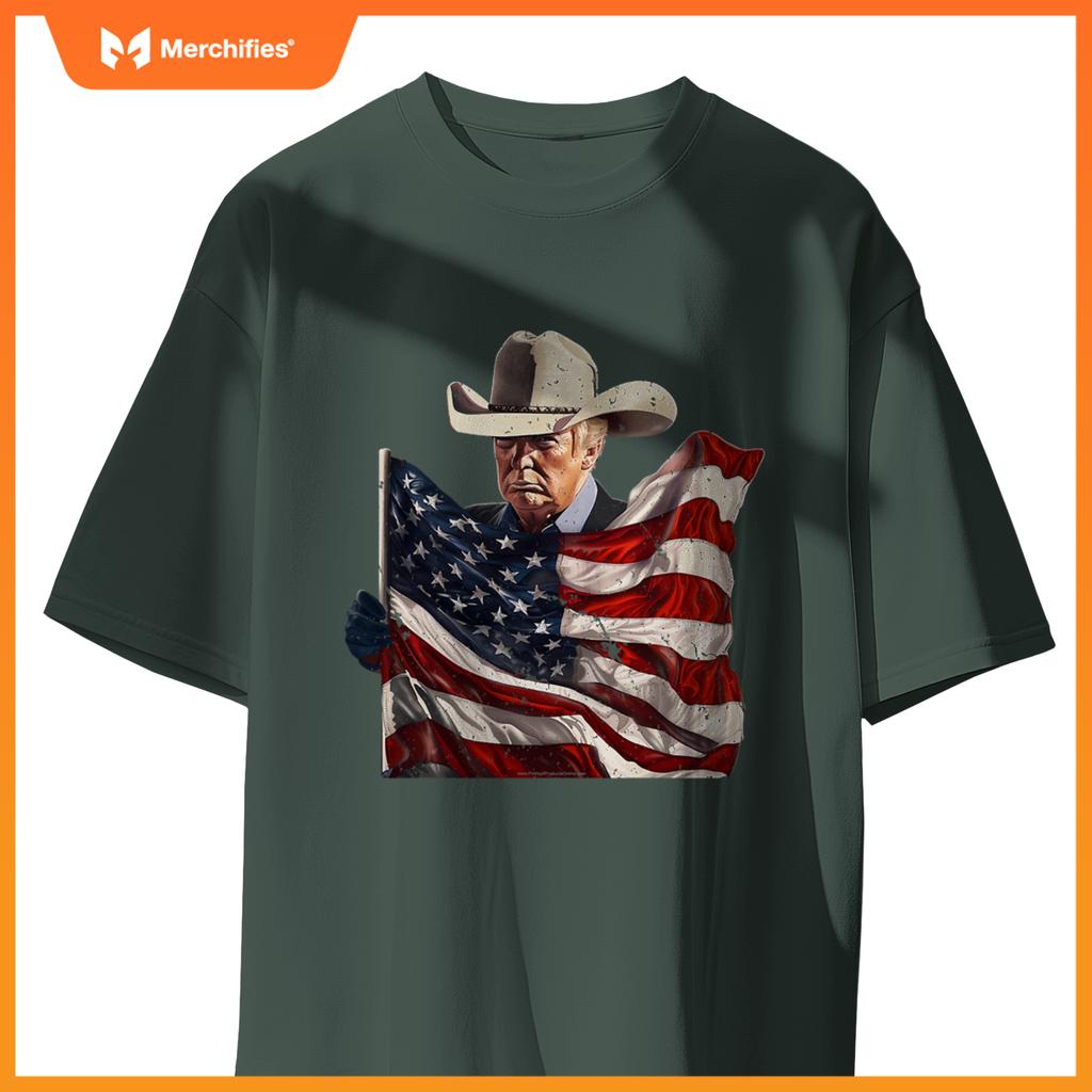 Donald trump cowboy hat american flag 2024 patriotic maga T-Shirt