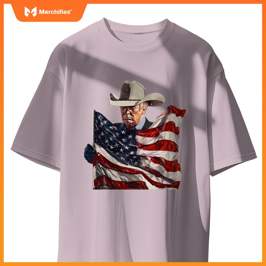 Donald trump cowboy hat american flag 2024 patriotic maga T-Shirt